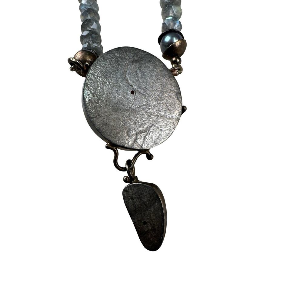 Artisan Labradorite Beaded Necklace Coin Pearl Druzy Pendant Boho - Picture 9 of 16